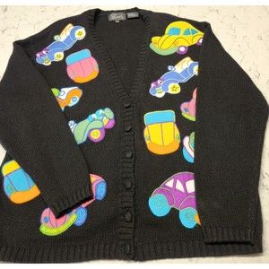 Vintage Sandylo Cars Cardigan Button Down Women's Sweater Sz M